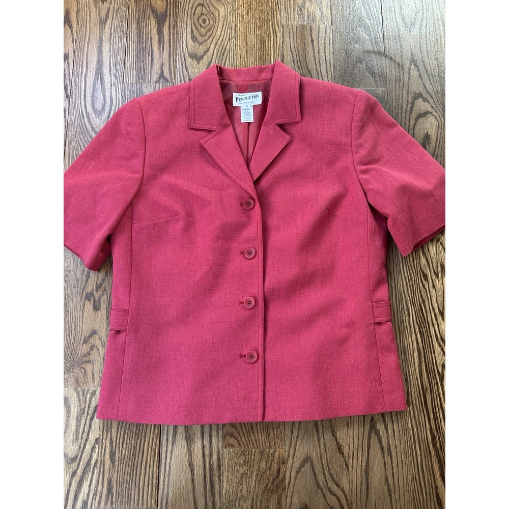VTG Pendleton Red Linen Blend Blazer Jacket Womens Size 10 Short Sleeve Career